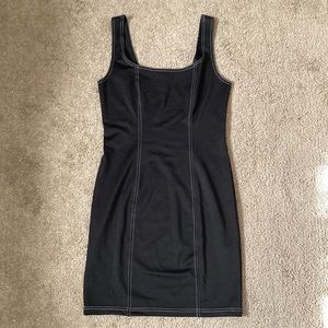 Forever 21 plain black body con dress with contrast white stitching, medium